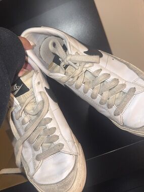 Nike White Sneakers with Black Swoosh and Yellow Lining size 8